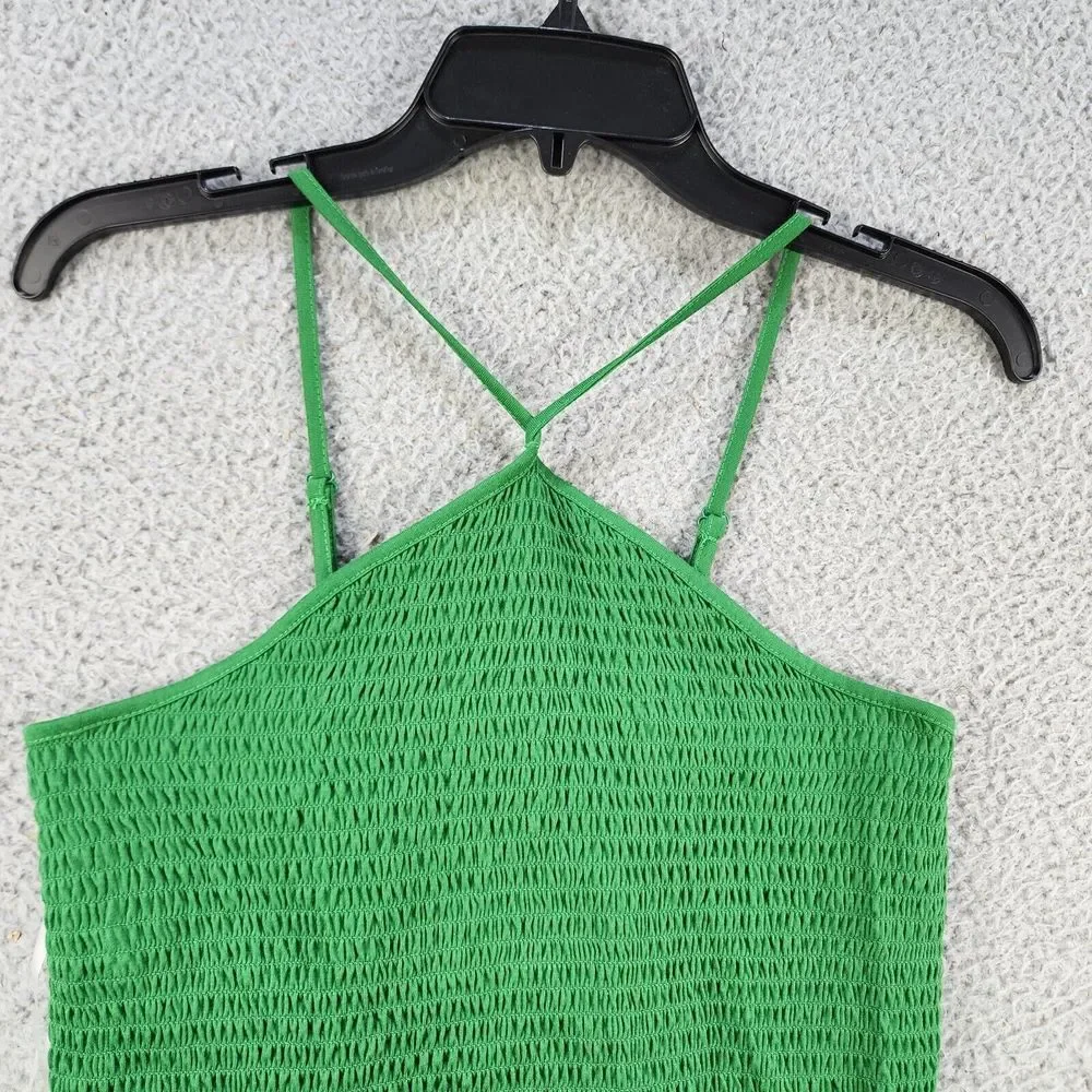 Crave FAME Halter Top Women Junior's Large Lime Ice Solid Smocked Ruffle Hem~ - Picture 2 of 13